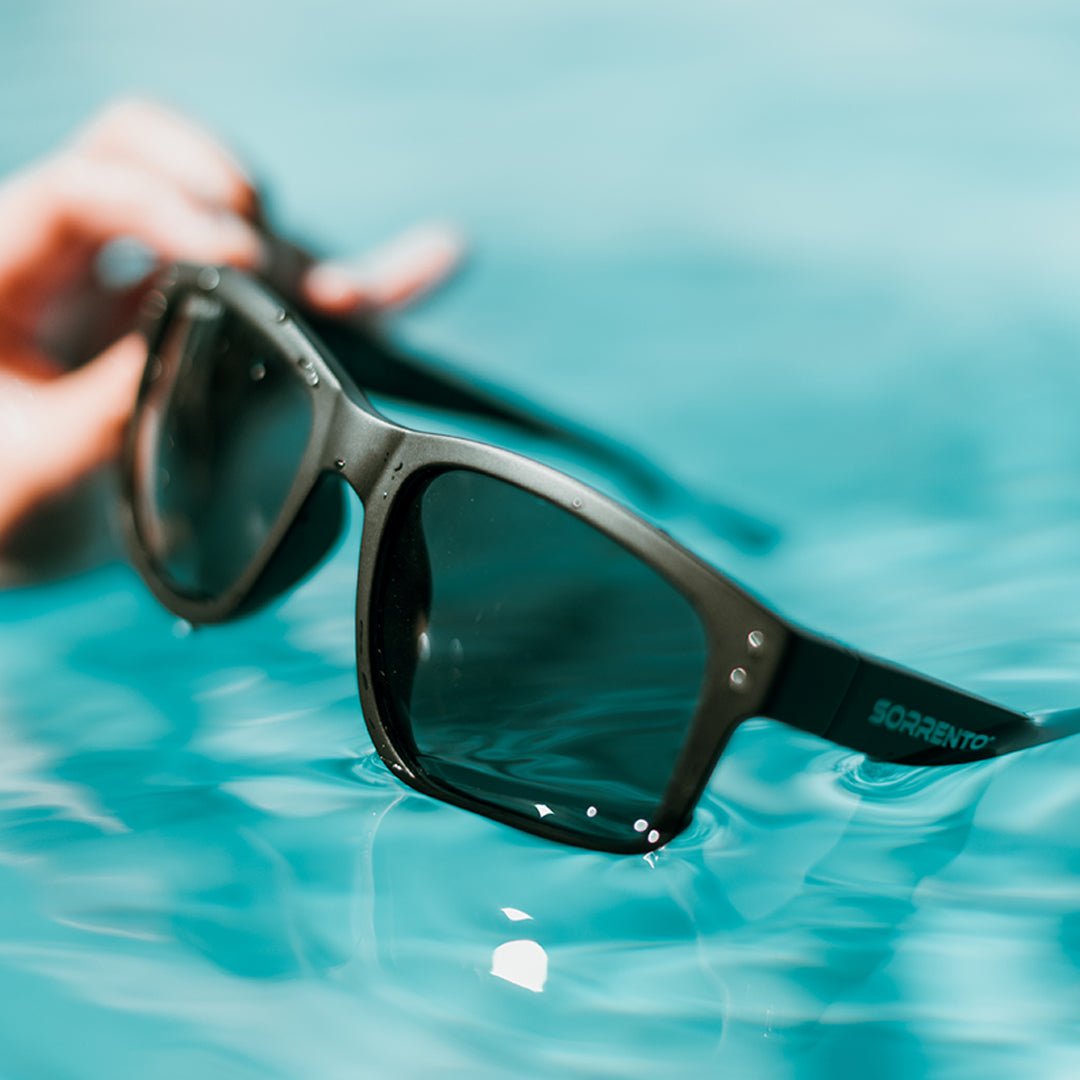 Floatable polarized sunglasses floating in water